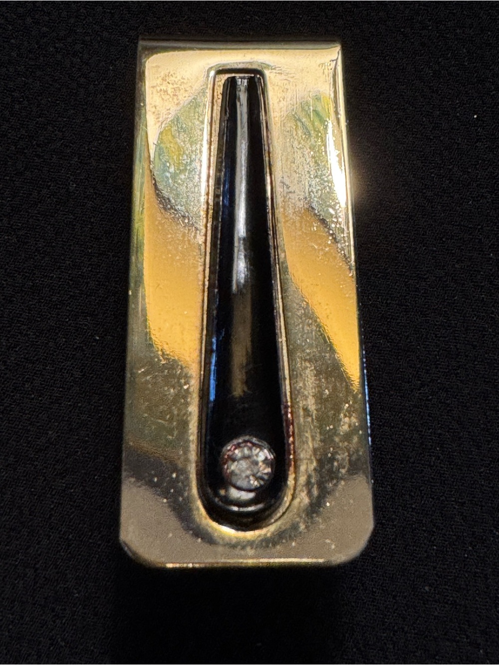 Signed W Gold Tone Black Inlay Crystal Accent Money Clip